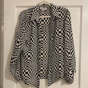 Alfani Black and White Silk Checkered Blouse